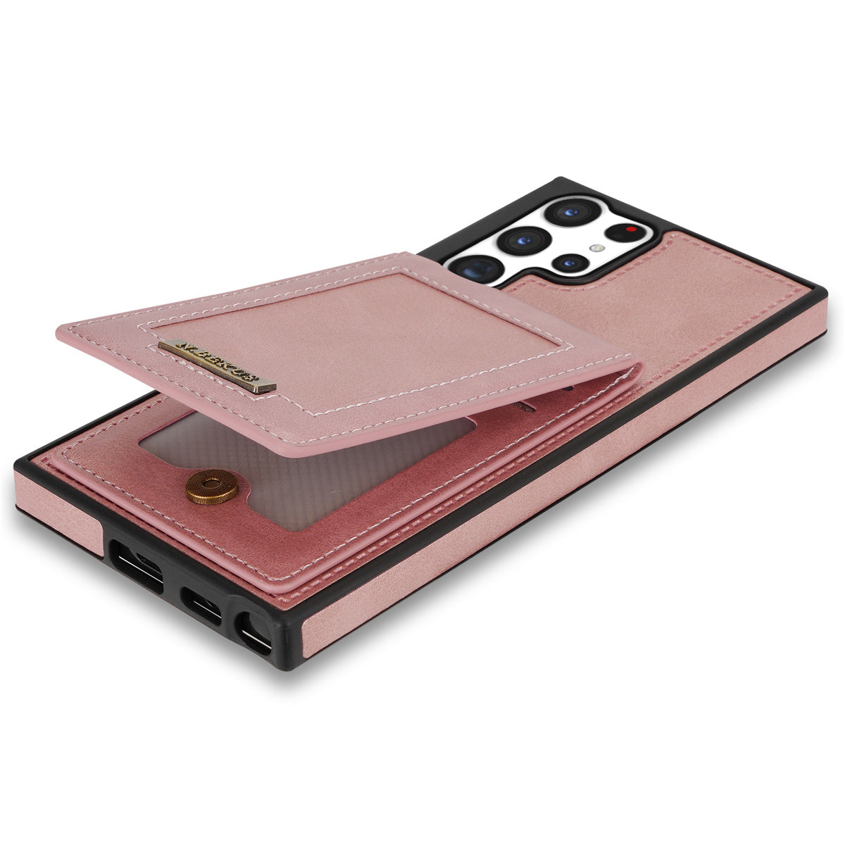 N.BEKUS For Samsung Galaxy S24 Ultra Kickstand Cover RFID Blocking Phone Case - Rose Gold