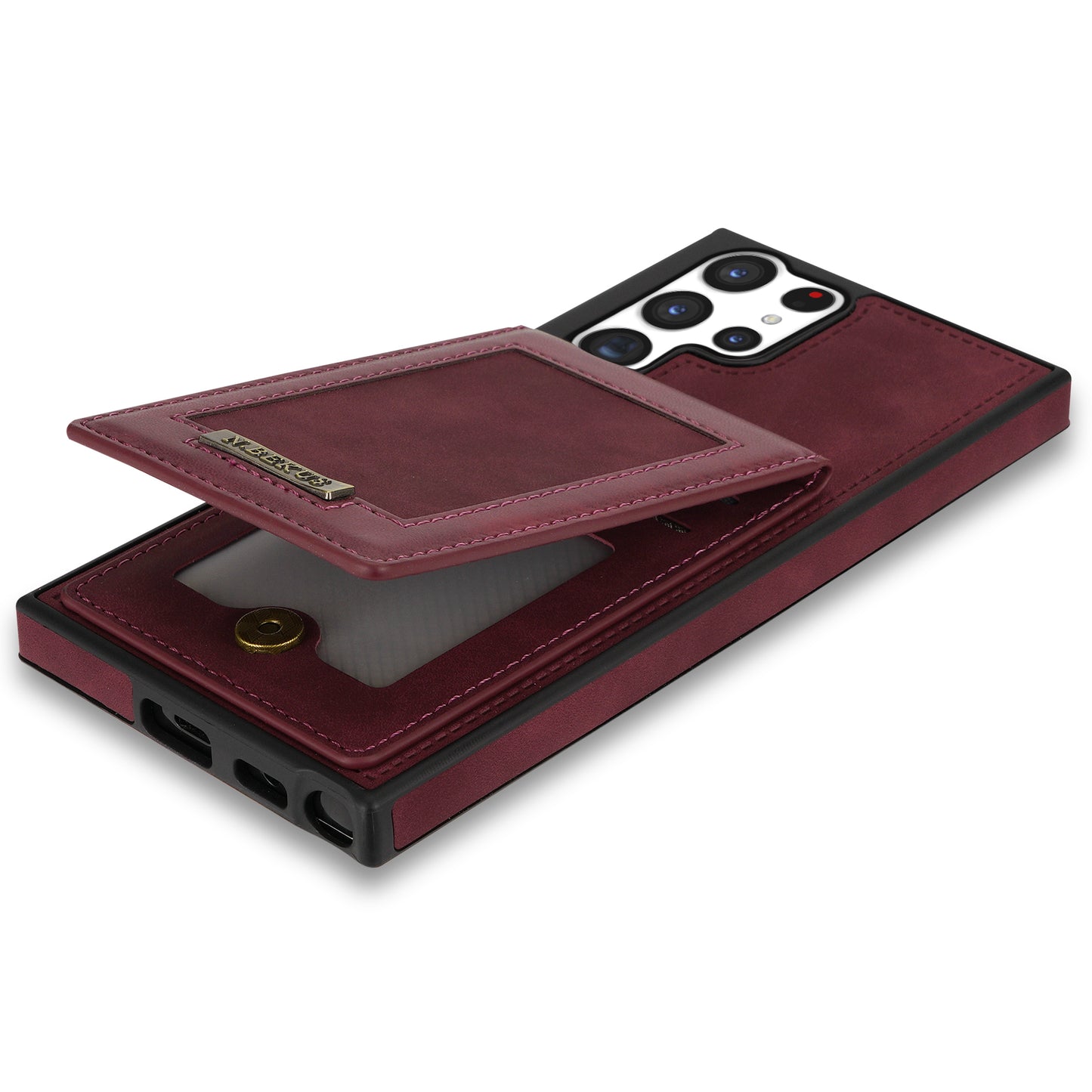 N.BEKUS For Samsung Galaxy S24 Ultra Kickstand Cover RFID Blocking Phone Case - Wine Red