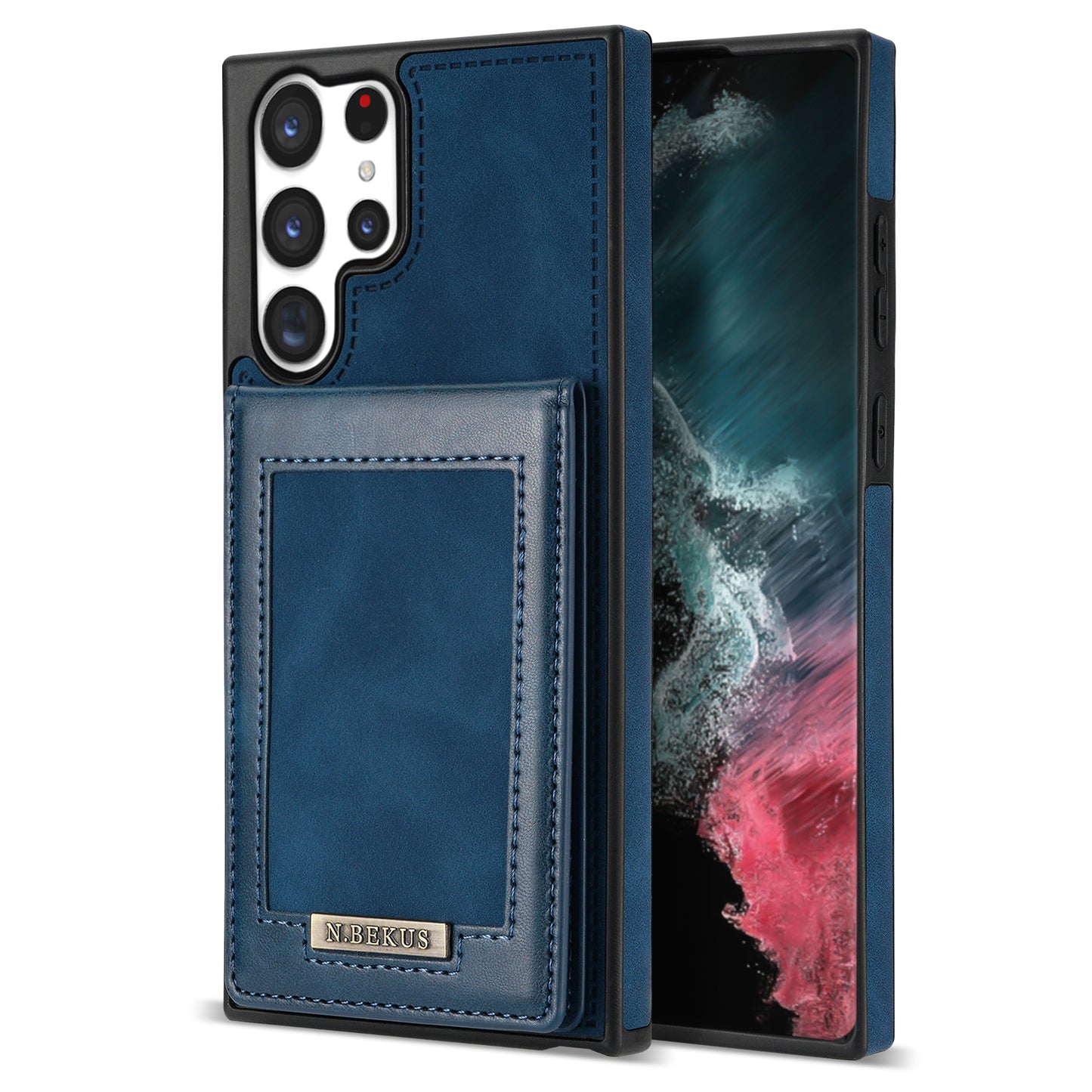 N.BEKUS For Samsung Galaxy S24 Ultra Kickstand Cover RFID Blocking Phone Case - Blue