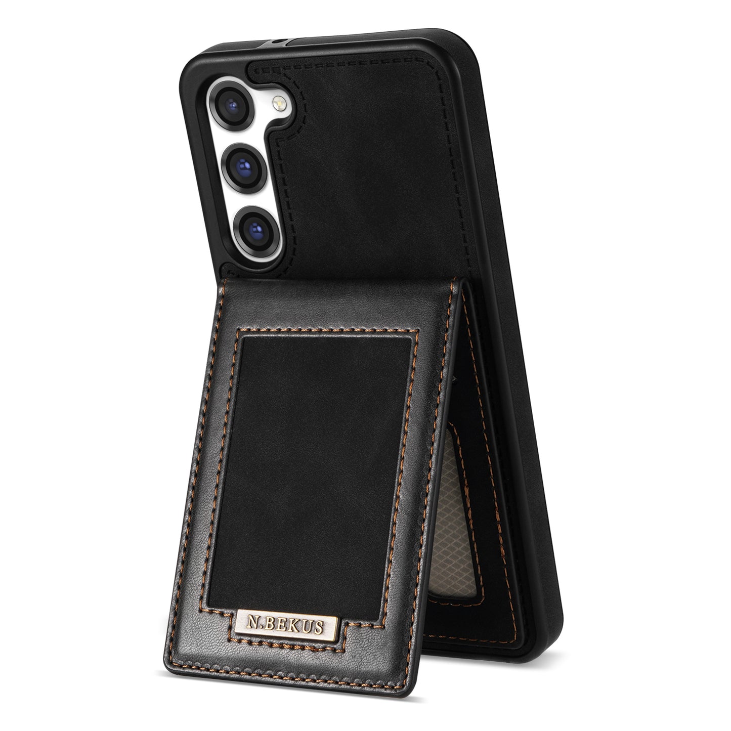 N.BEKUS For Samsung Galaxy S24 Kickstand Card Slots Case RFID Blocking Leather Back Cover - Black