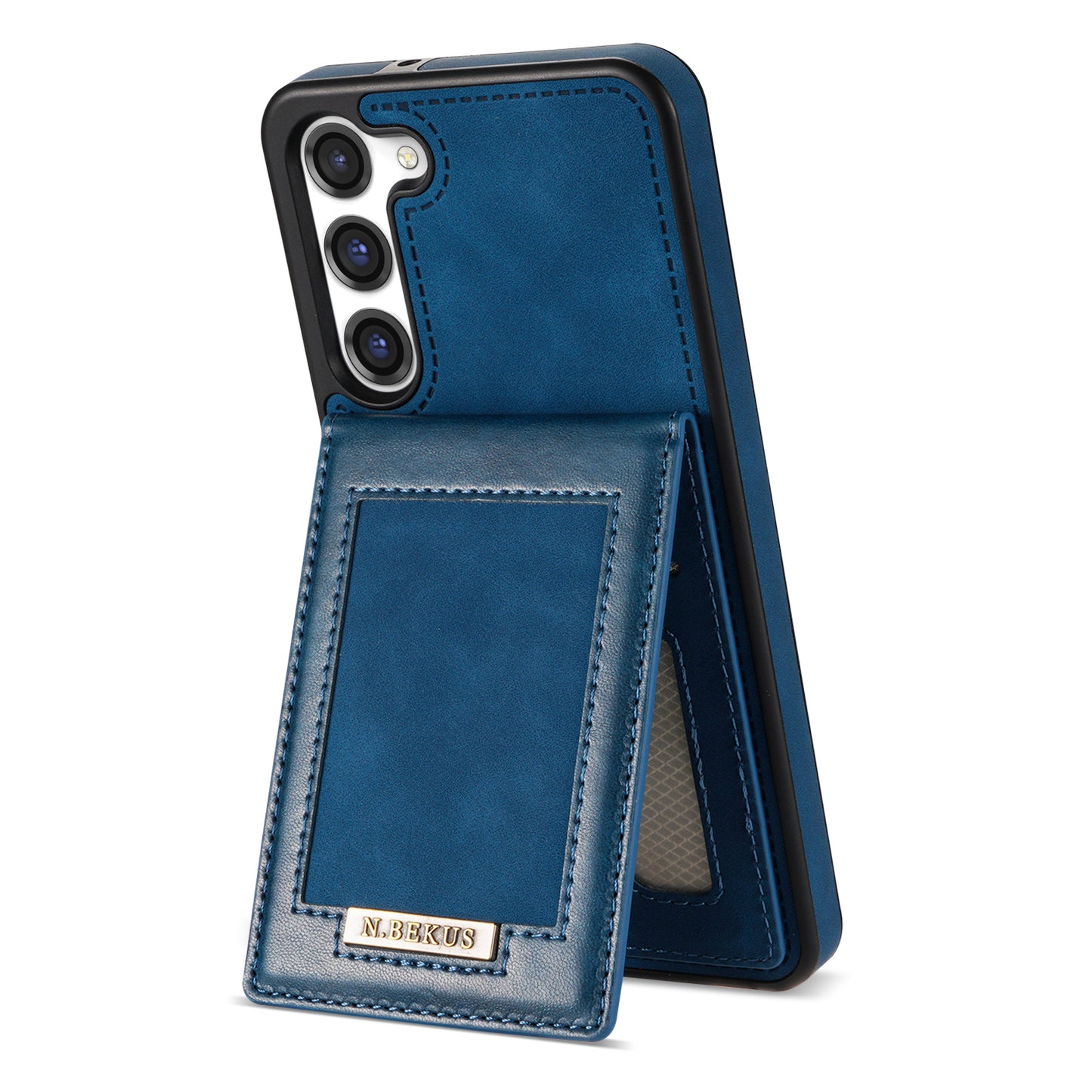 N.BEKUS For Samsung Galaxy S24 Kickstand Card Slots Case RFID Blocking Leather Back Cover - Blue