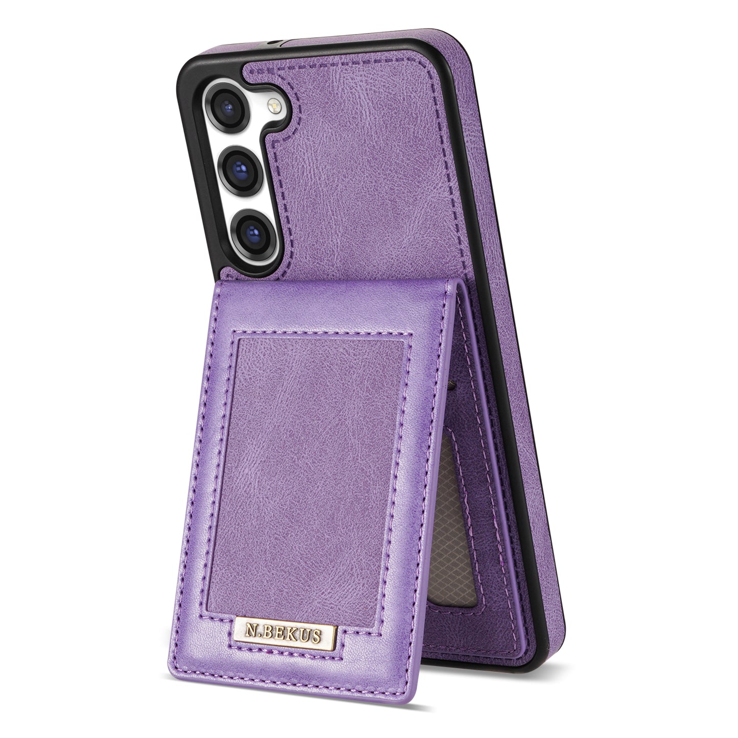 N.BEKUS For Samsung Galaxy S24 Kickstand Card Slots Case RFID Blocking Leather Back Cover - Purple