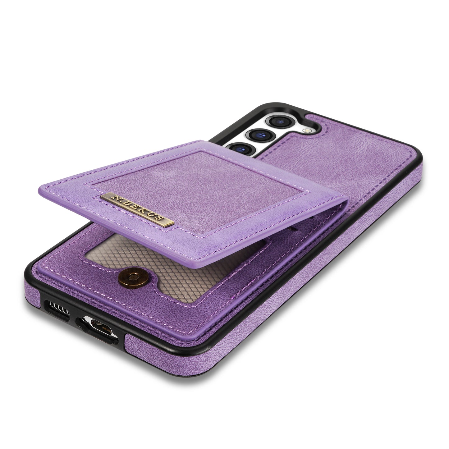 N.BEKUS For Samsung Galaxy S24 Kickstand Card Slots Case RFID Blocking Leather Back Cover - Purple