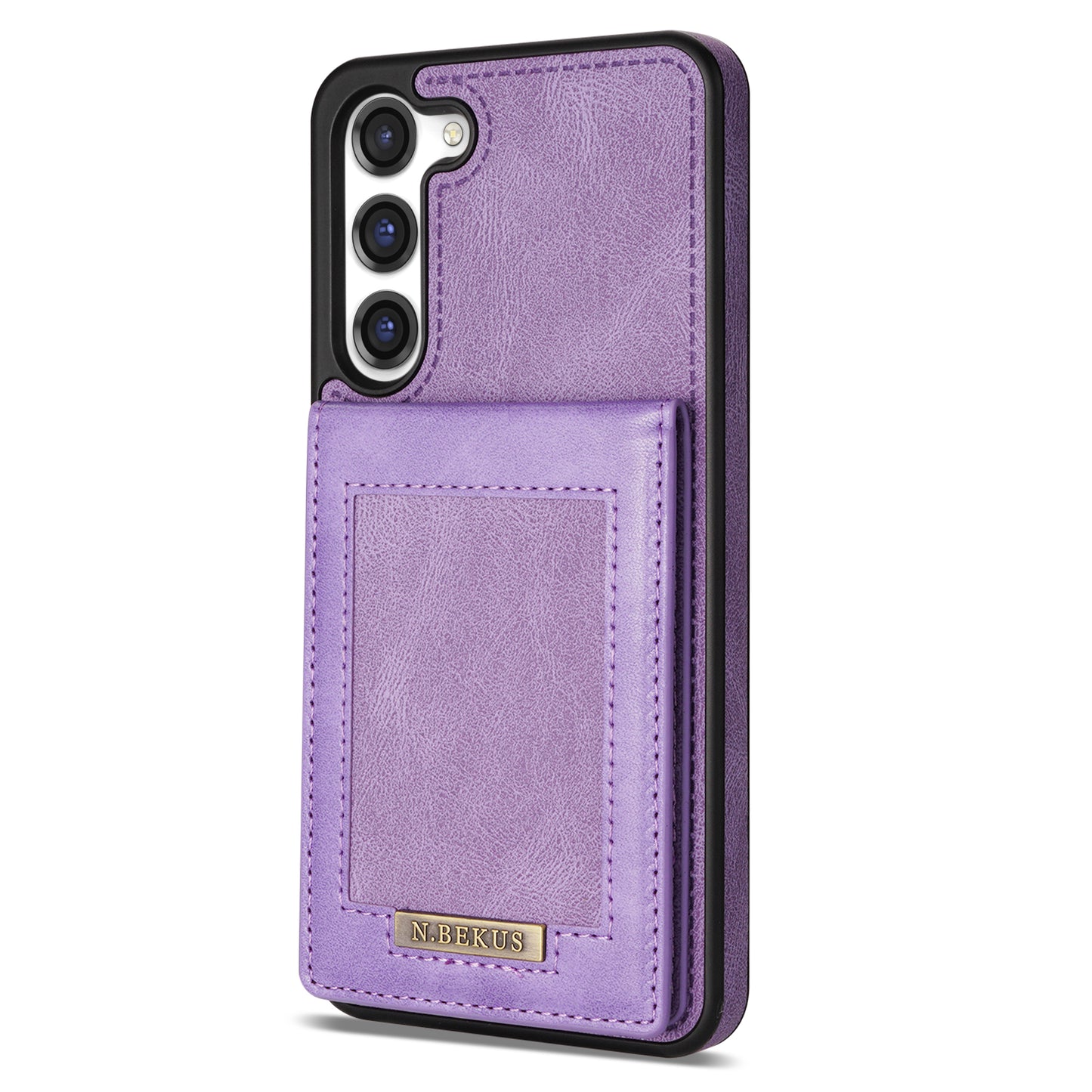 N.BEKUS For Samsung Galaxy S24 Kickstand Card Slots Case RFID Blocking Leather Back Cover - Purple