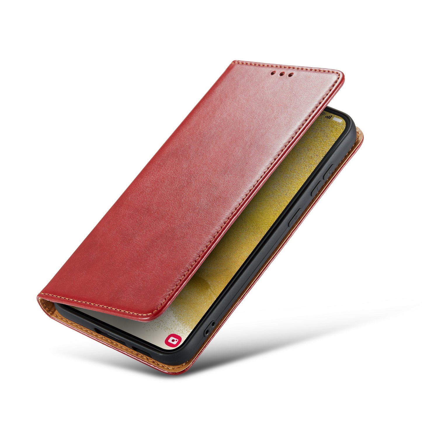 FIERRE SHANN For Samsung Galaxy S24+ Magnetic Case PU Leather+TPU Smart Phone Protector - Red