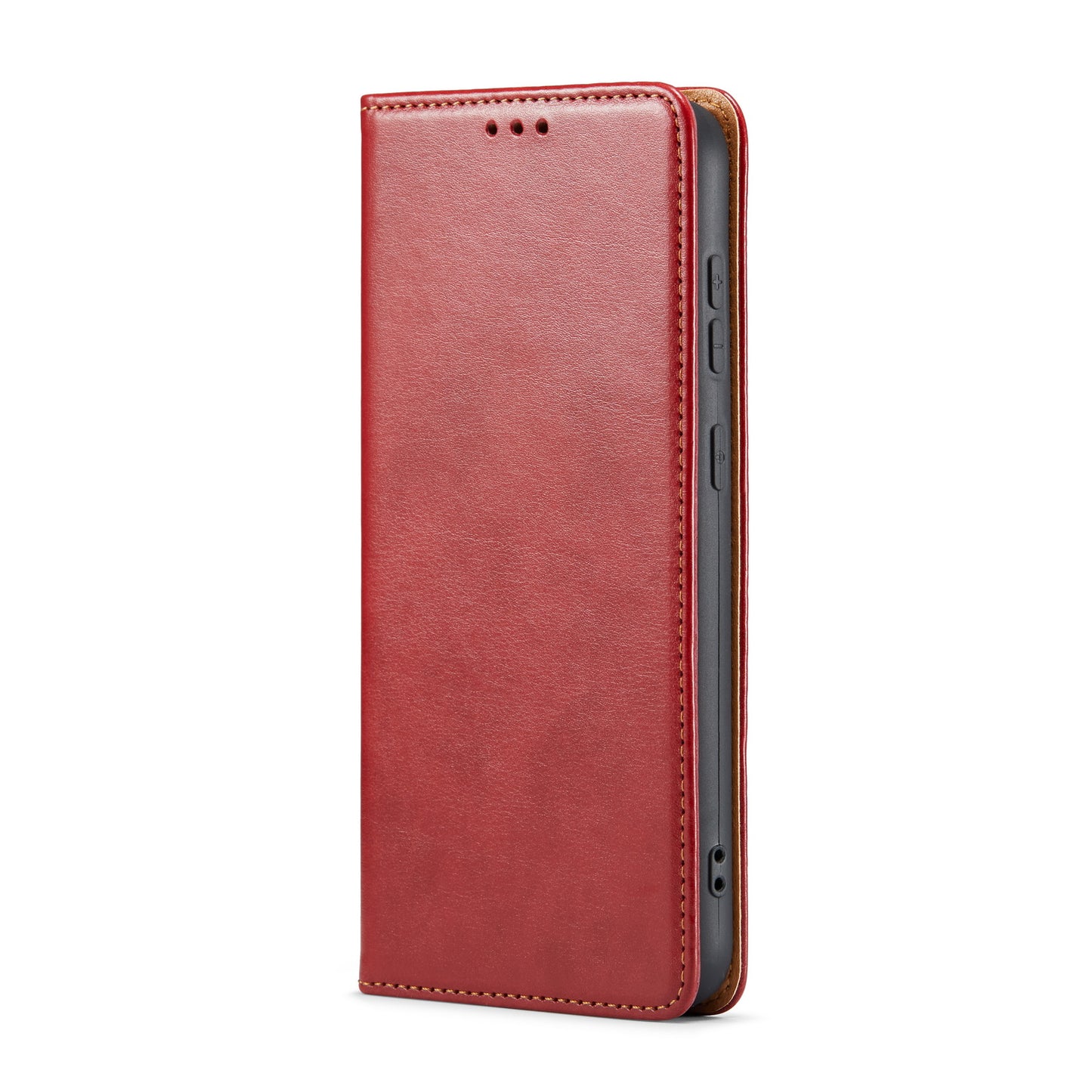 FIERRE SHANN For Samsung Galaxy S24+ Magnetic Case PU Leather+TPU Smart Phone Protector - Red