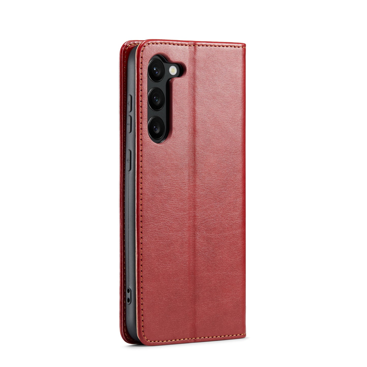 FIERRE SHANN For Samsung Galaxy S24+ Magnetic Case PU Leather+TPU Smart Phone Protector - Red
