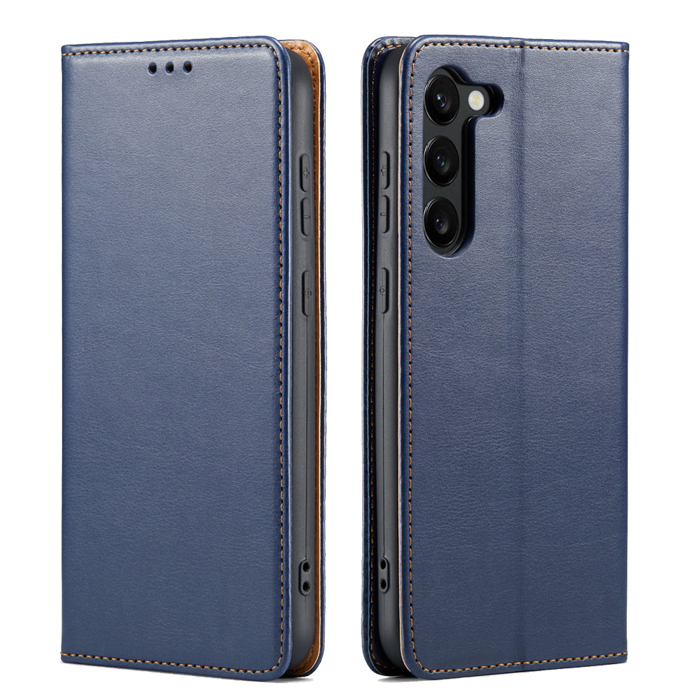 FIERRE SHANN For Samsung Galaxy S24+ Magnetic Case PU Leather+TPU Smart Phone Protector - Blue