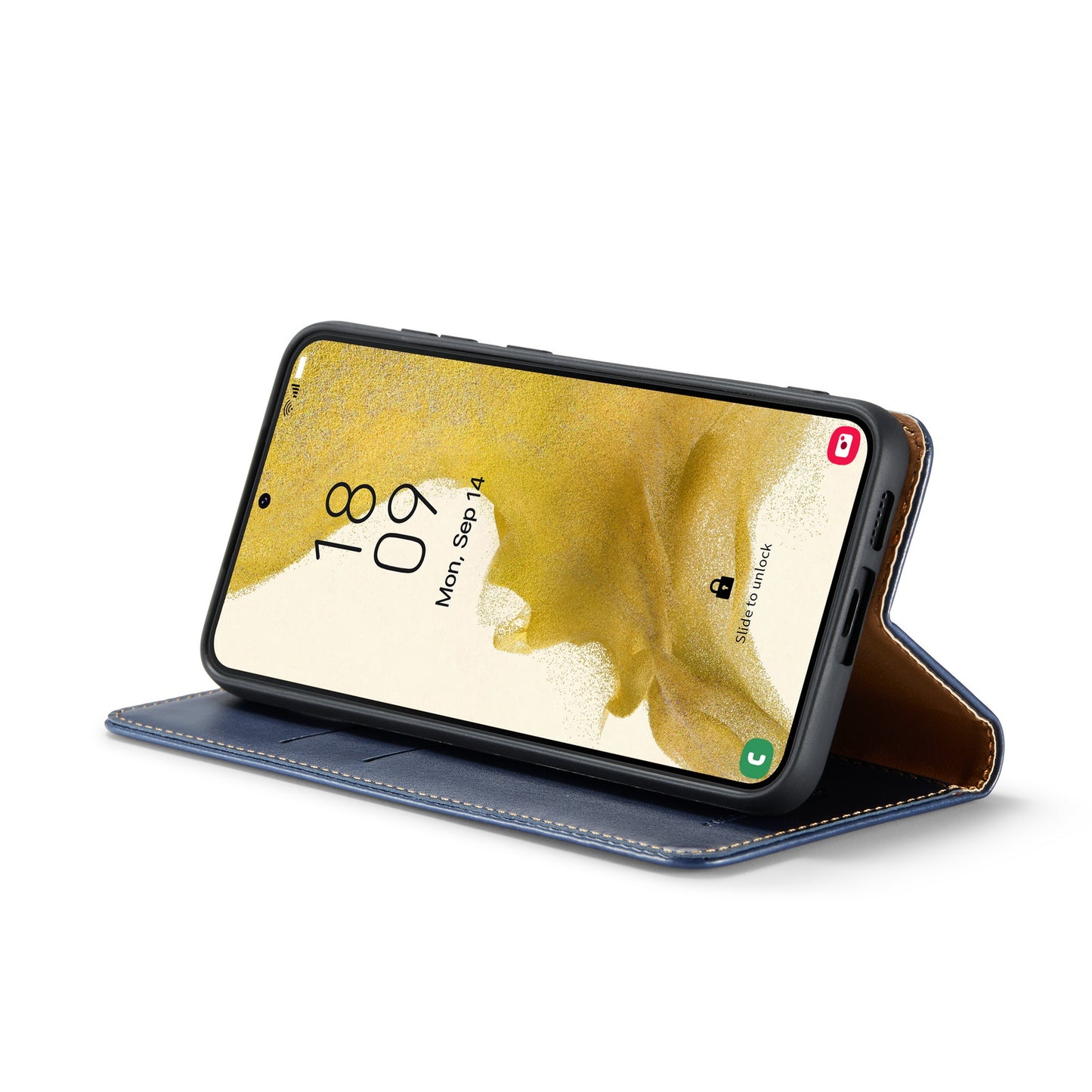 FIERRE SHANN For Samsung Galaxy S24+ Magnetic Case PU Leather+TPU Smart Phone Protector - Blue