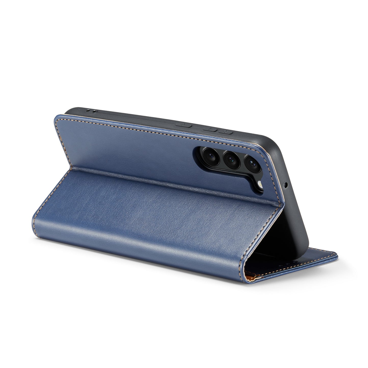 FIERRE SHANN For Samsung Galaxy S24+ Magnetic Case PU Leather+TPU Smart Phone Protector - Blue