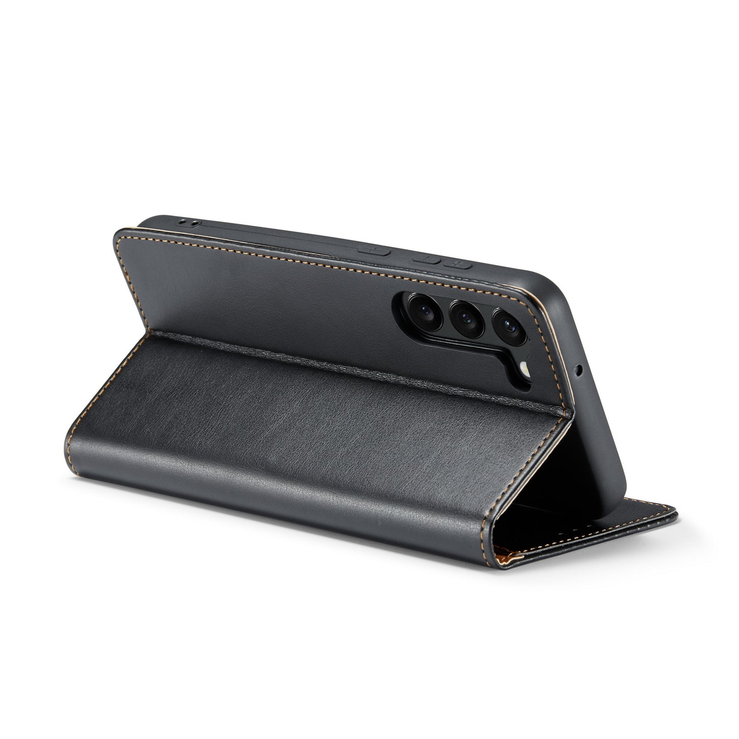FIERRE SHANN For Samsung Galaxy S24+ Magnetic Case PU Leather+TPU Smart Phone Protector - Black