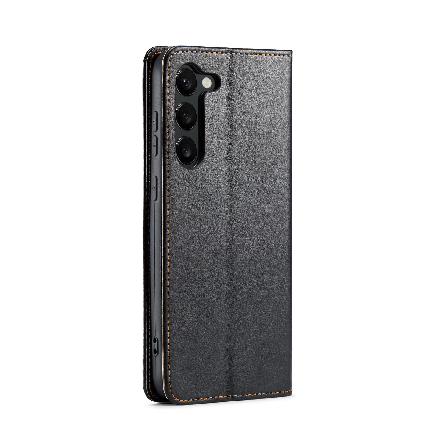 FIERRE SHANN For Samsung Galaxy S24+ Magnetic Case PU Leather+TPU Smart Phone Protector - Black