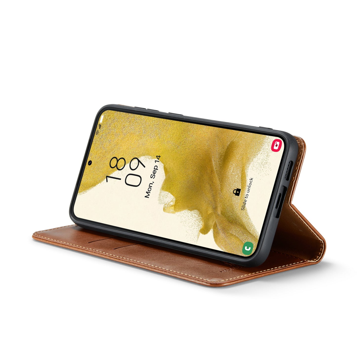 FIERRE SHANN For Samsung Galaxy S24+ Magnetic Case PU Leather+TPU Smart Phone Protector - Brown