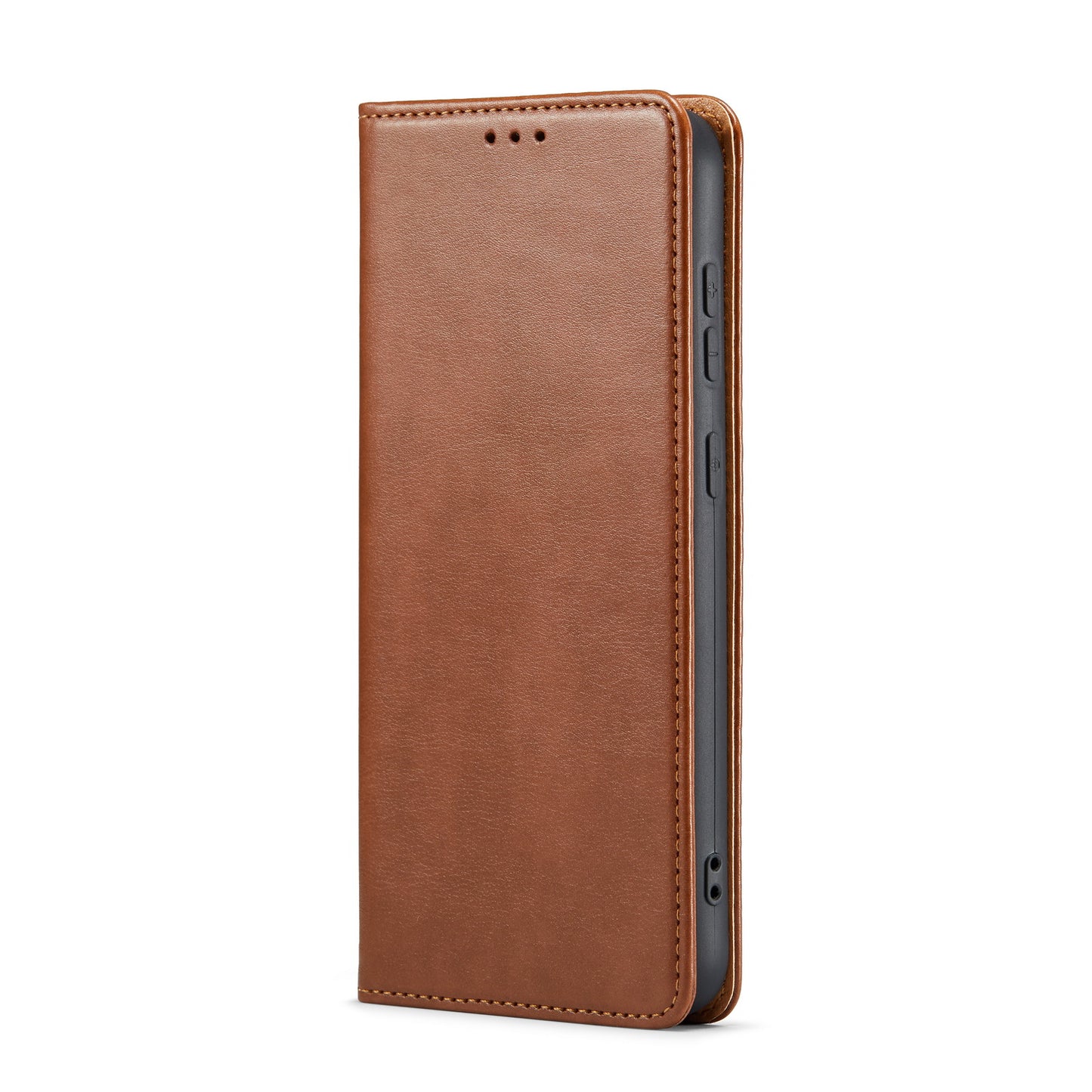 FIERRE SHANN For Samsung Galaxy S24+ Magnetic Case PU Leather+TPU Smart Phone Protector - Brown