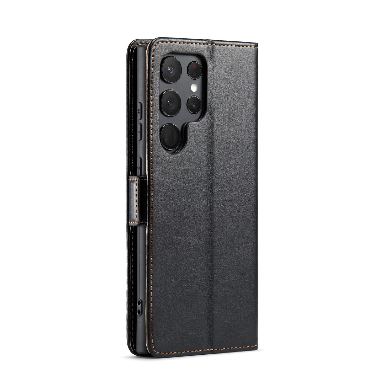 FIERRE SHANN For Samsung Galaxy S24 Ultra Case Anti-fall Leather Stand Wallet Protective Cover - Black