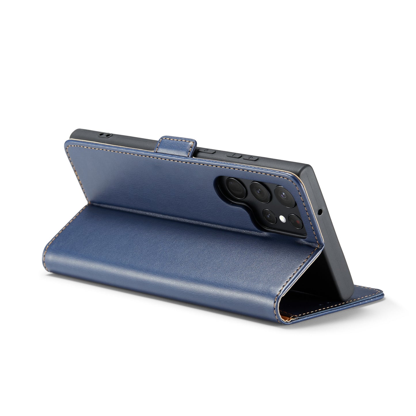 FIERRE SHANN For Samsung Galaxy S24 Ultra Case Anti-fall Leather Stand Wallet Protective Cover - Blue