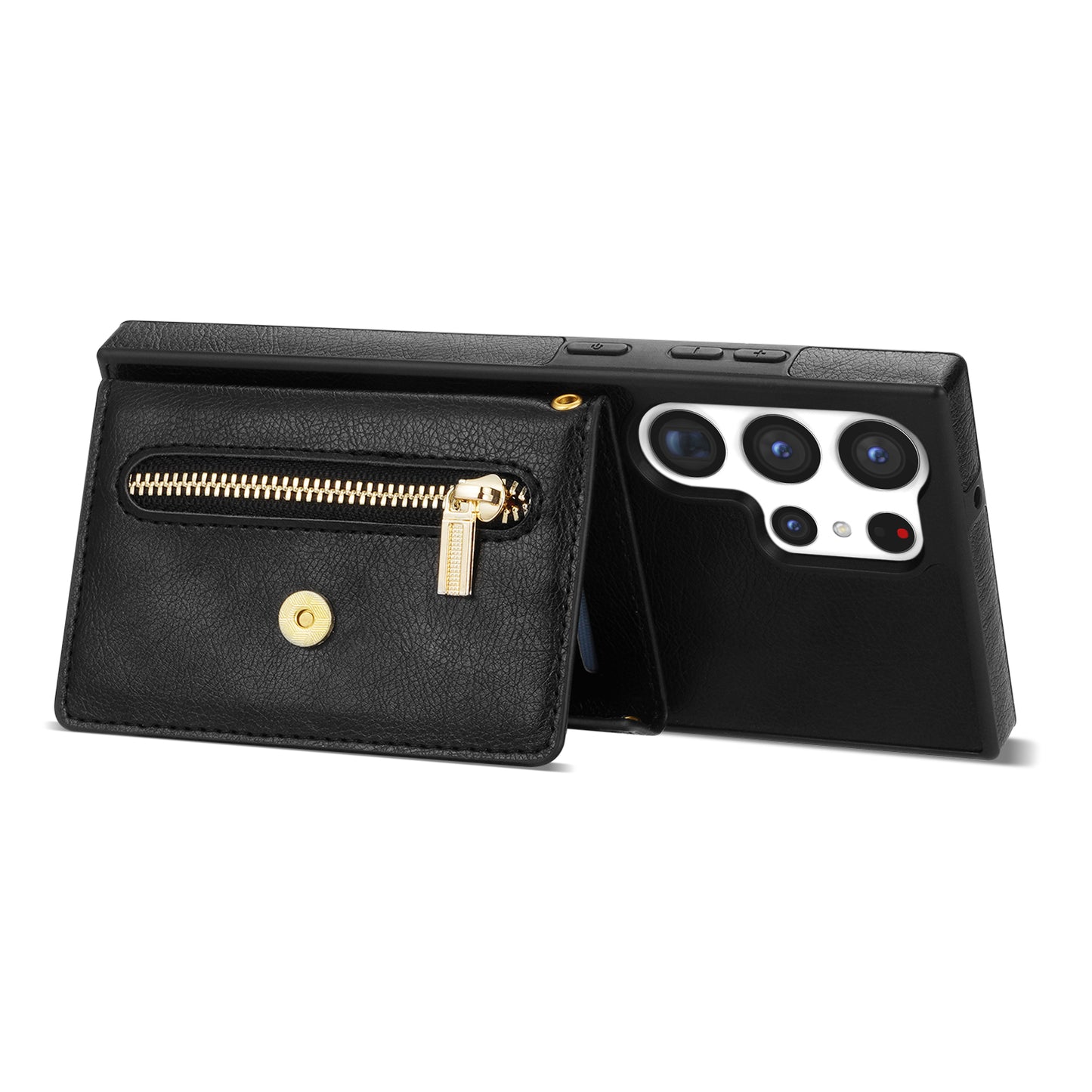 N.BEKUS For Samsung Galaxy S24 Ultra Phone Case Zipper Card Holder Cover with Shoulder Strap - Black
