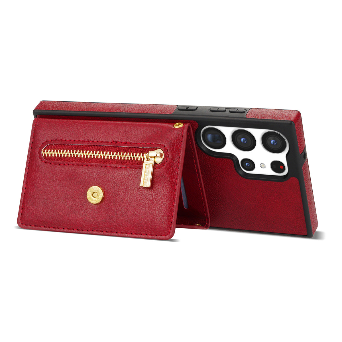 N.BEKUS For Samsung Galaxy S24 Ultra Phone Case Zipper Card Holder Cover with Shoulder Strap - Red