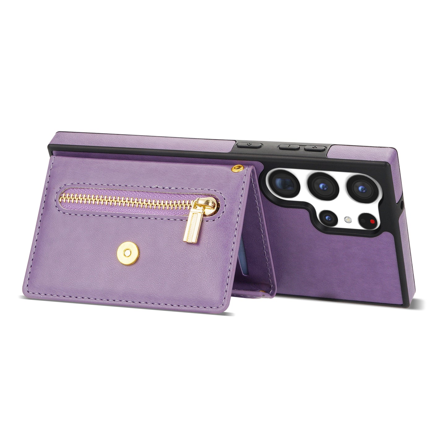 N.BEKUS For Samsung Galaxy S24 Ultra Phone Case Zipper Card Holder Cover with Shoulder Strap - Purple