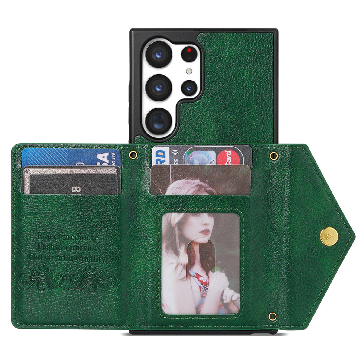 N.BEKUS For Samsung Galaxy S24 Ultra Phone Case Zipper Card Holder Cover with Shoulder Strap - Green