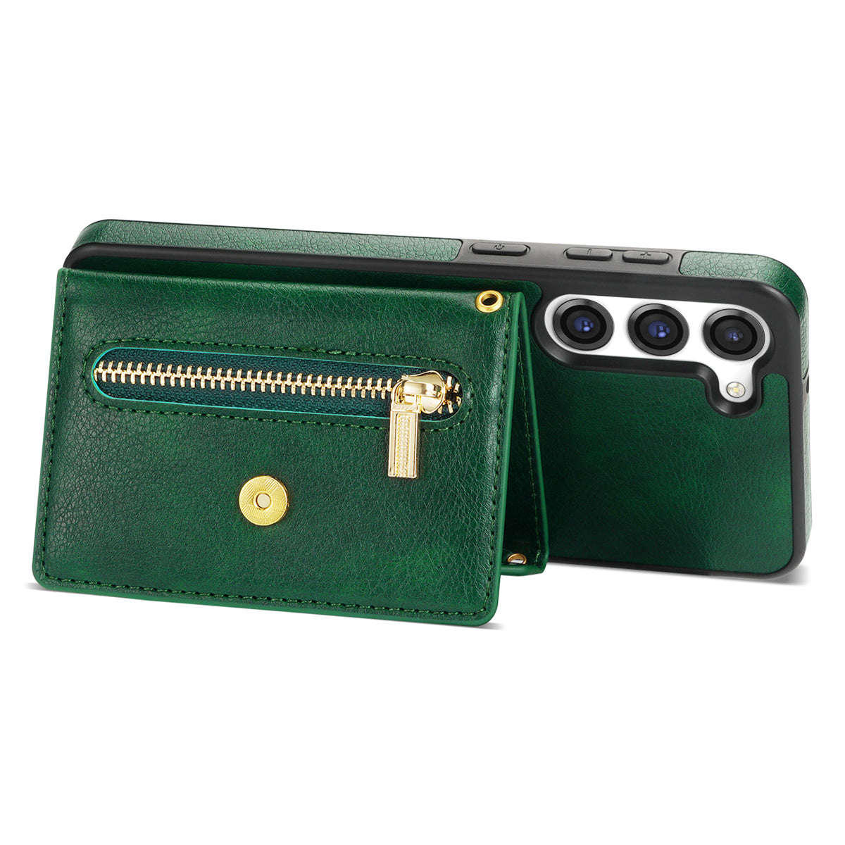 N.BEKUS For Samsung Galaxy S24 Zipper Phone Case Wallet Kickstand Cover with Shoulder Strap - Green