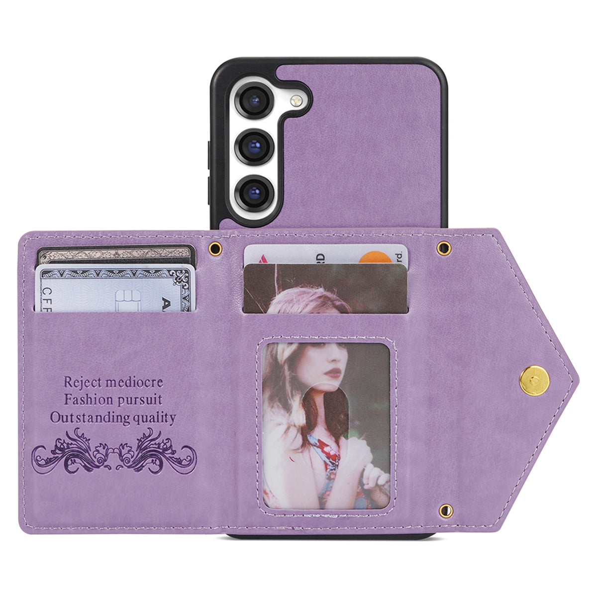 N.BEKUS For Samsung Galaxy S24+ Leather Zipper Case Card Holder Phone Cover with Shoulder Strap - Purple