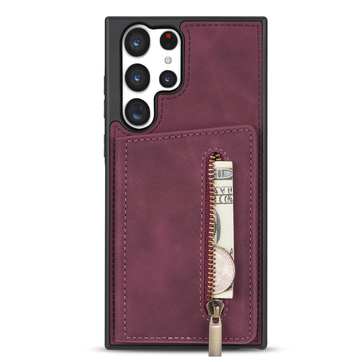 For Samsung Galaxy S24 Ultra Magnetic Phone Case PU Leather Coated TPU Wallet Cover - Wine Red