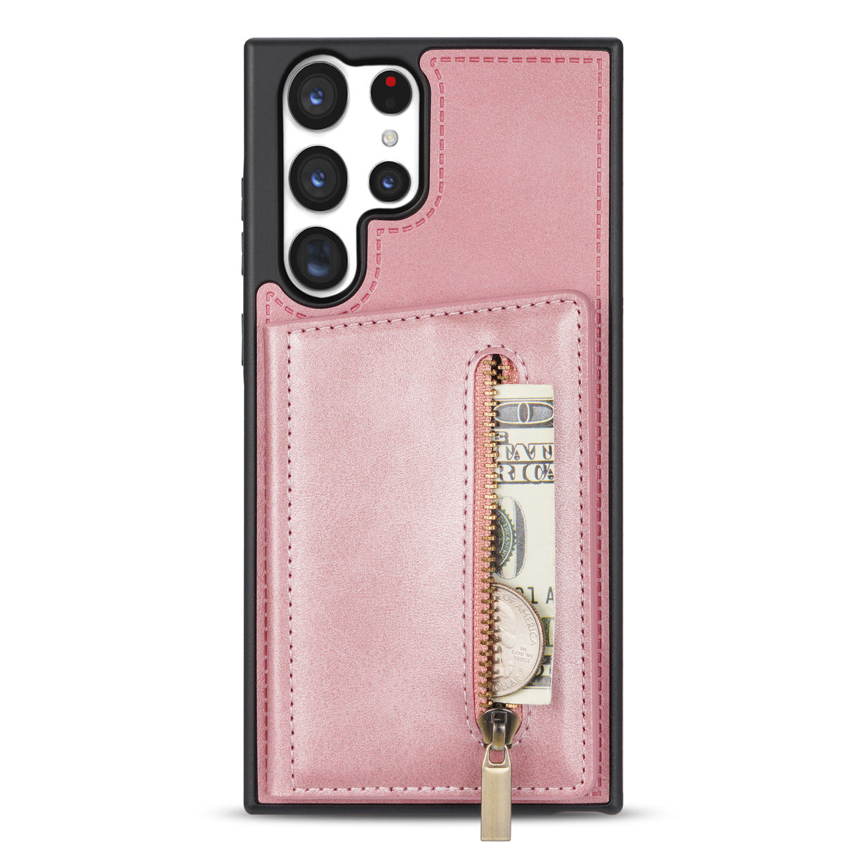 For Samsung Galaxy S24 Ultra Magnetic Phone Case PU Leather Coated TPU Wallet Cover - Rose Gold