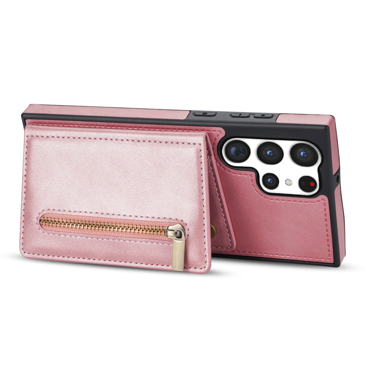 For Samsung Galaxy S24 Ultra Magnetic Phone Case PU Leather Coated TPU Wallet Cover - Rose Gold