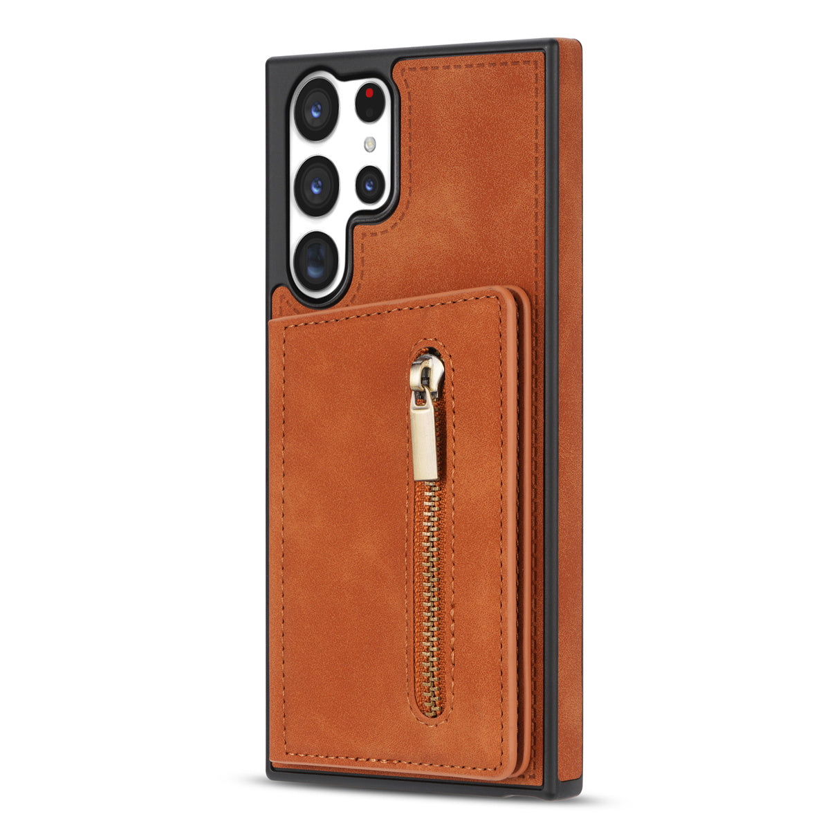 For Samsung Galaxy S24 Ultra Magnetic Phone Case PU Leather Coated TPU Wallet Cover - Orange