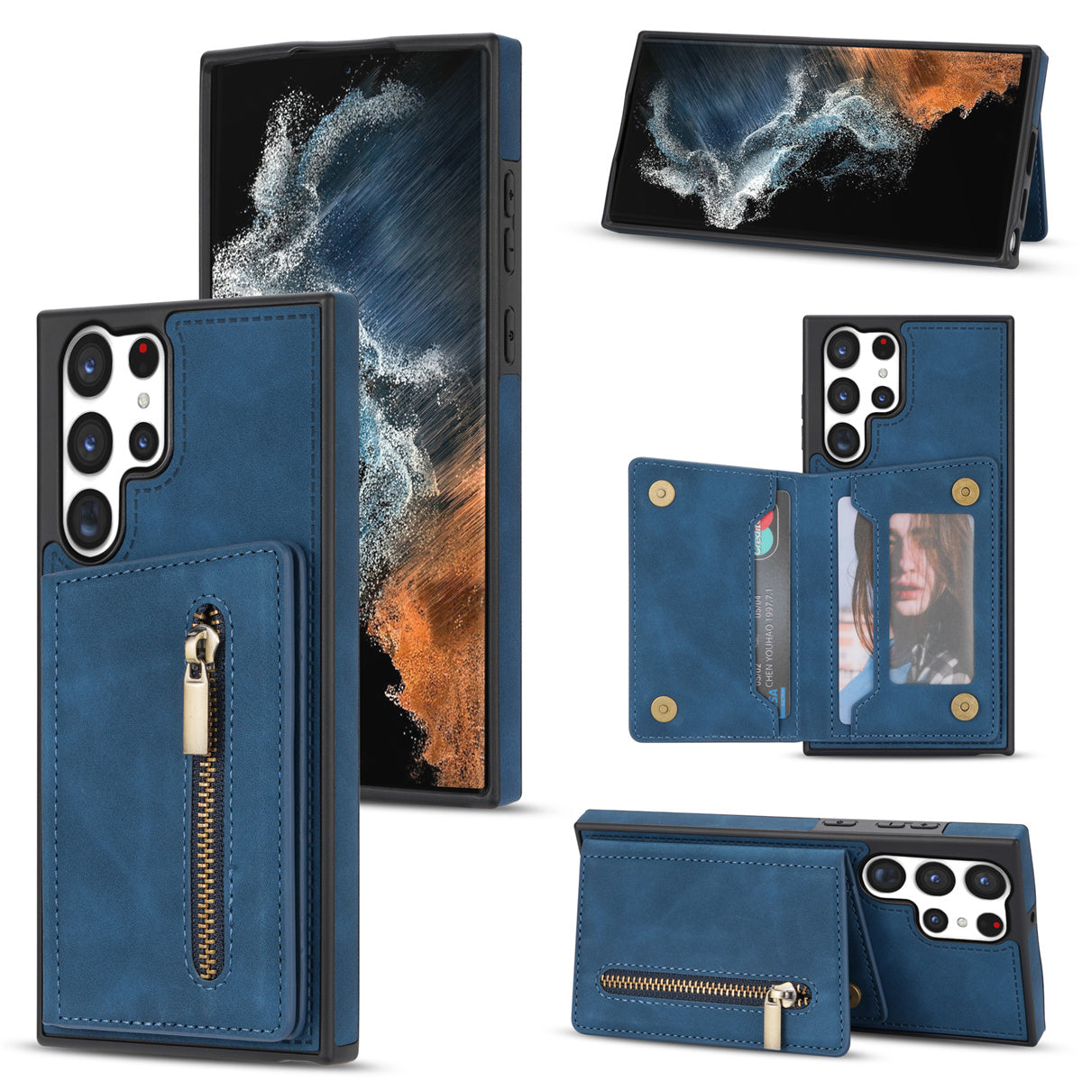 For Samsung Galaxy S24 Ultra Magnetic Phone Case PU Leather Coated TPU Wallet Cover - Blue