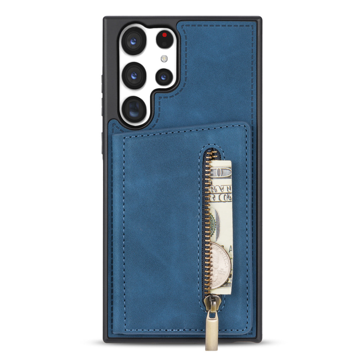For Samsung Galaxy S24 Ultra Magnetic Phone Case PU Leather Coated TPU Wallet Cover - Blue