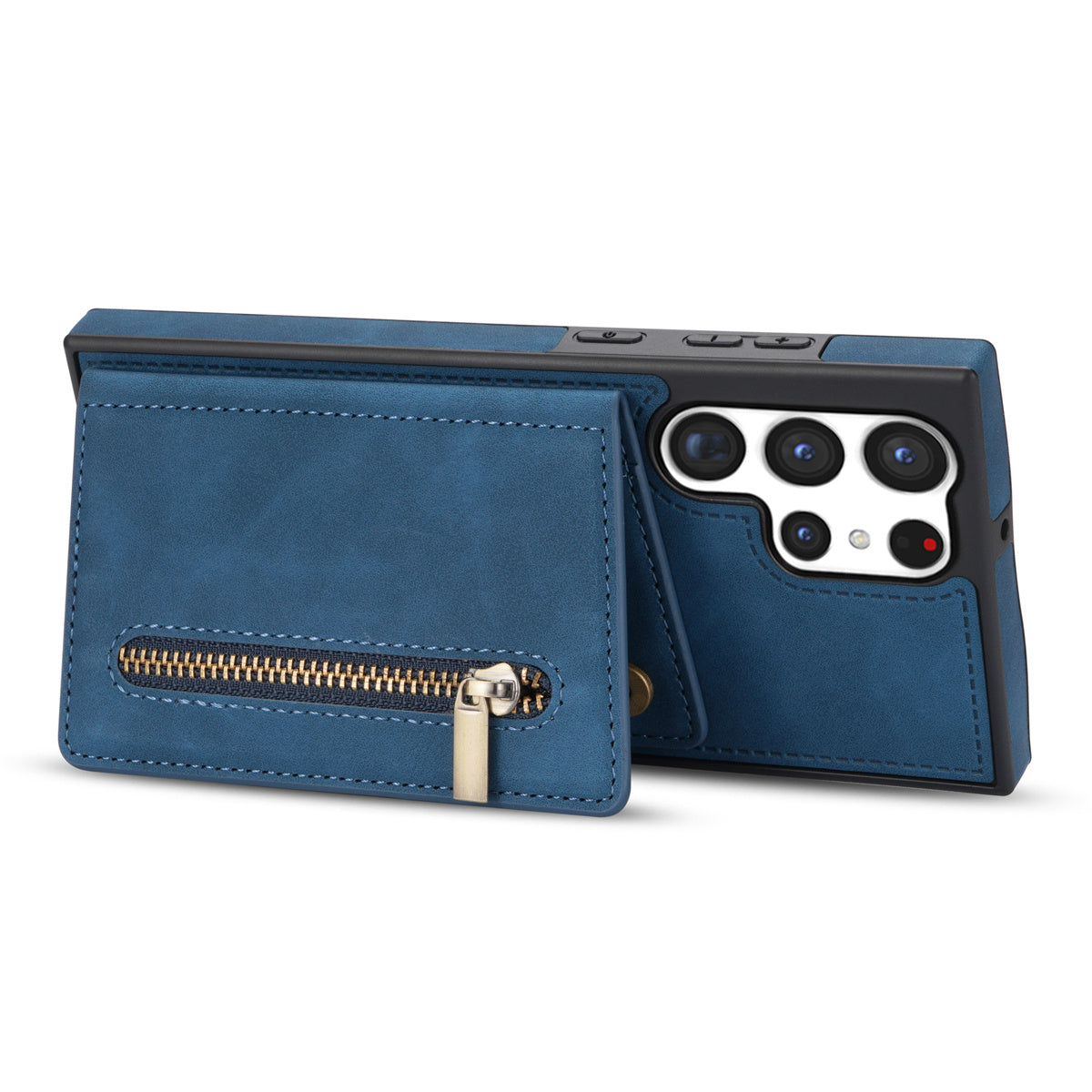 For Samsung Galaxy S24 Ultra Magnetic Phone Case PU Leather Coated TPU Wallet Cover - Blue