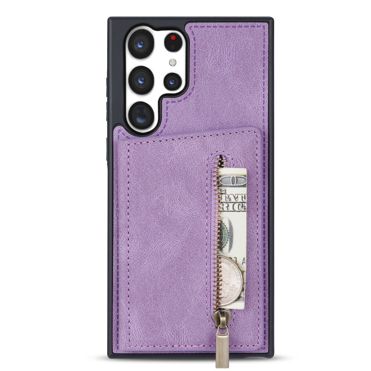 For Samsung Galaxy S24 Ultra Magnetic Phone Case PU Leather Coated TPU Wallet Cover - Purple