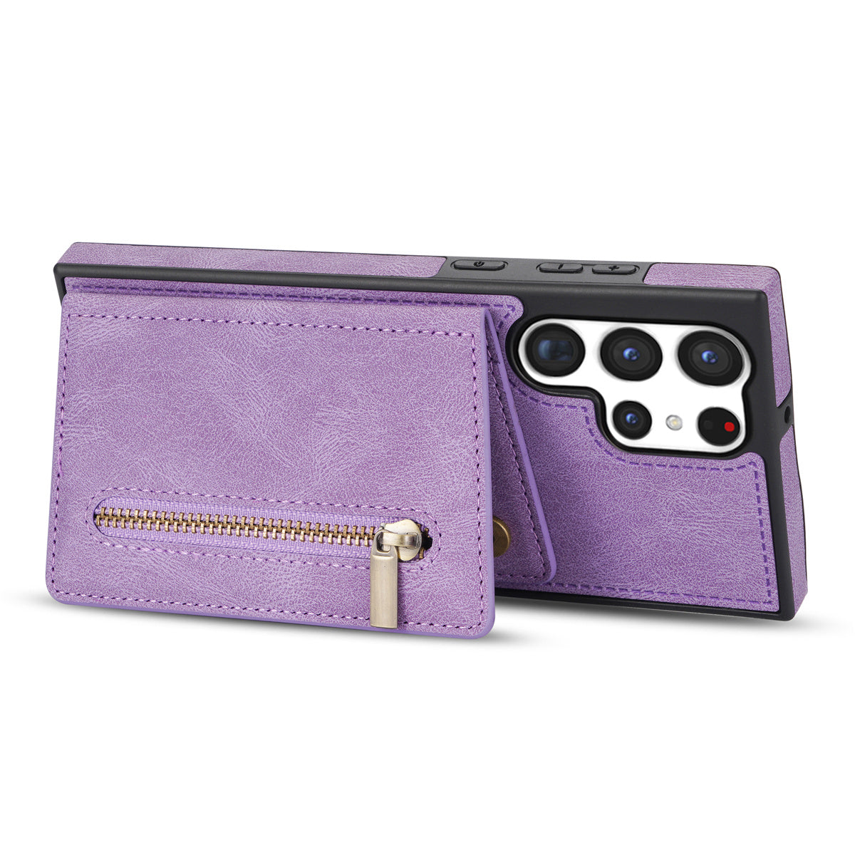 For Samsung Galaxy S24 Ultra Magnetic Phone Case PU Leather Coated TPU Wallet Cover - Purple