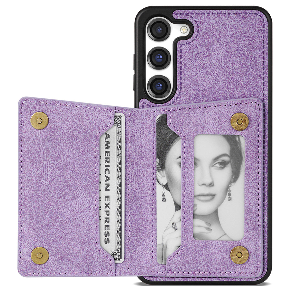 For Samsung Galaxy S24 Magnetic Case Zipper Pocket Wallet Kickstand Phone Guard Cover - Purple