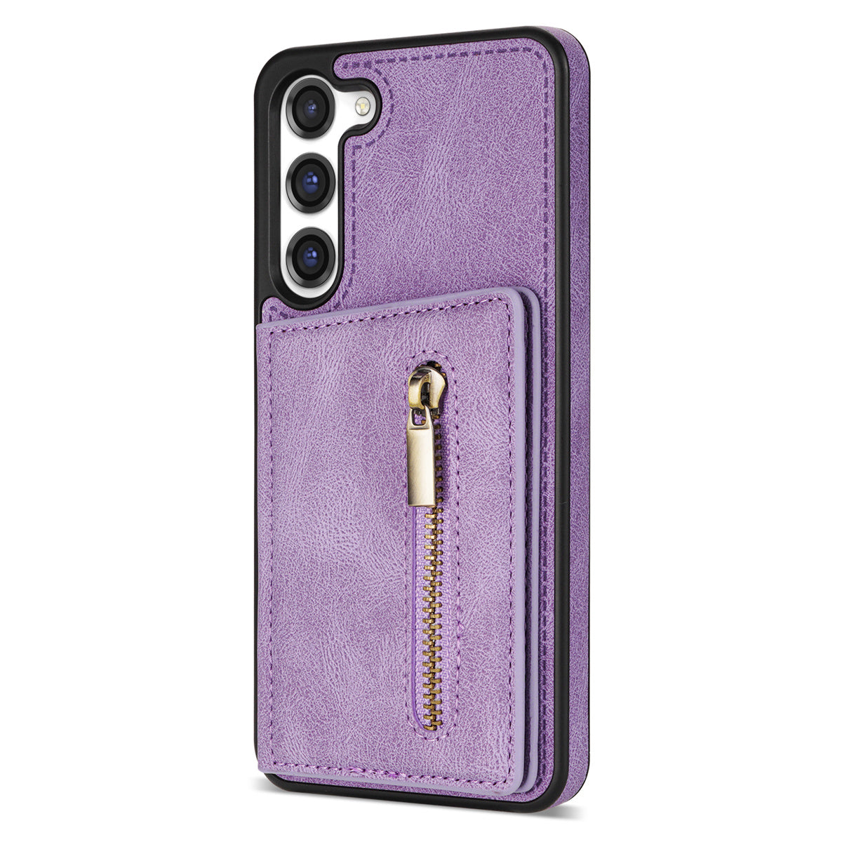 For Samsung Galaxy S24 Magnetic Case Zipper Pocket Wallet Kickstand Phone Guard Cover - Purple