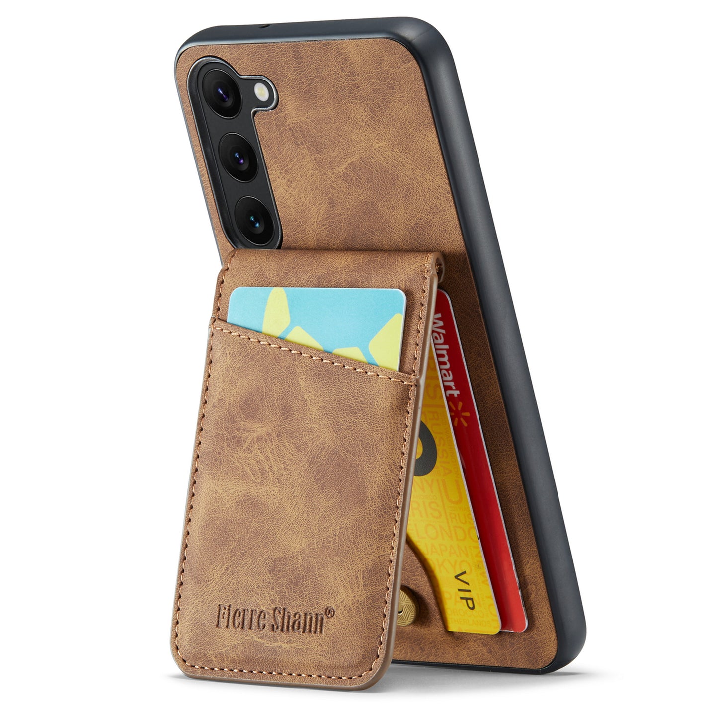 FIERRE SHANN For Samsung Galaxy S24+ Case RFID Blocking PU Leather+TPU Phone Cover - Brown