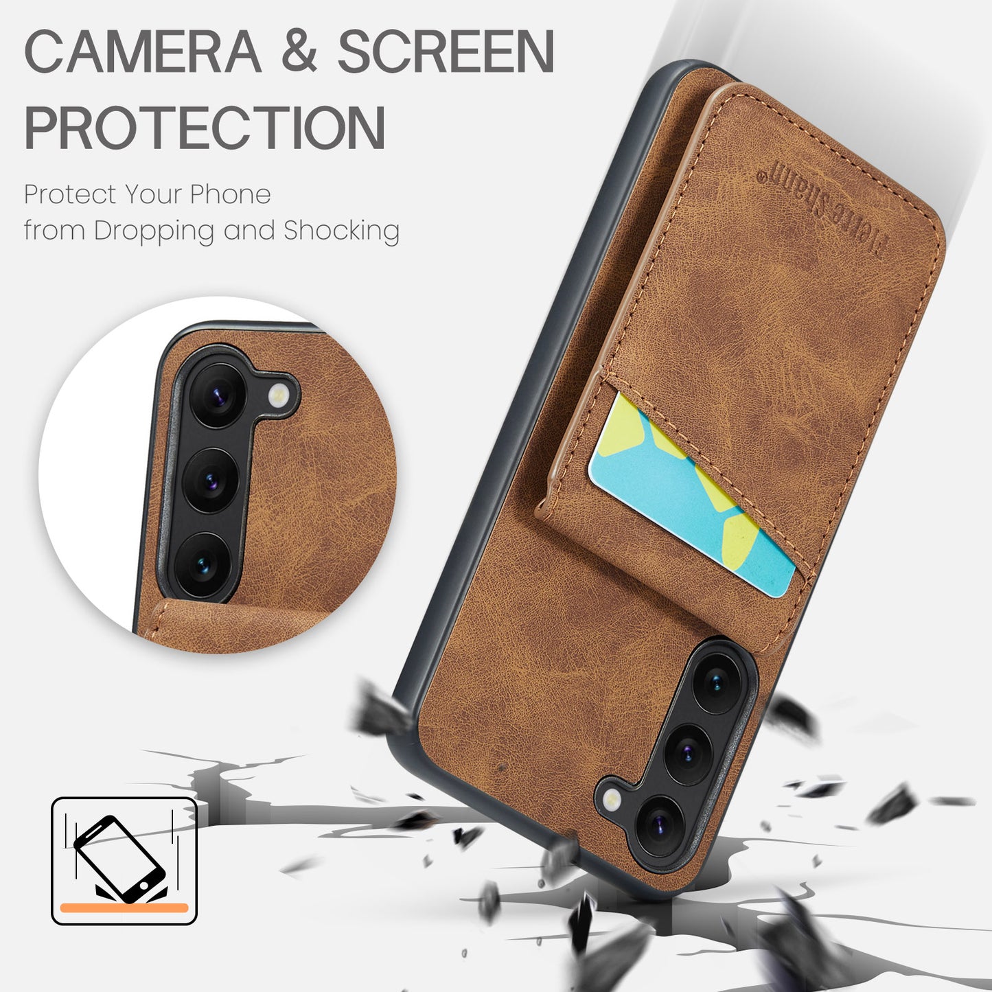 FIERRE SHANN For Samsung Galaxy S24+ Case RFID Blocking PU Leather+TPU Phone Cover - Brown