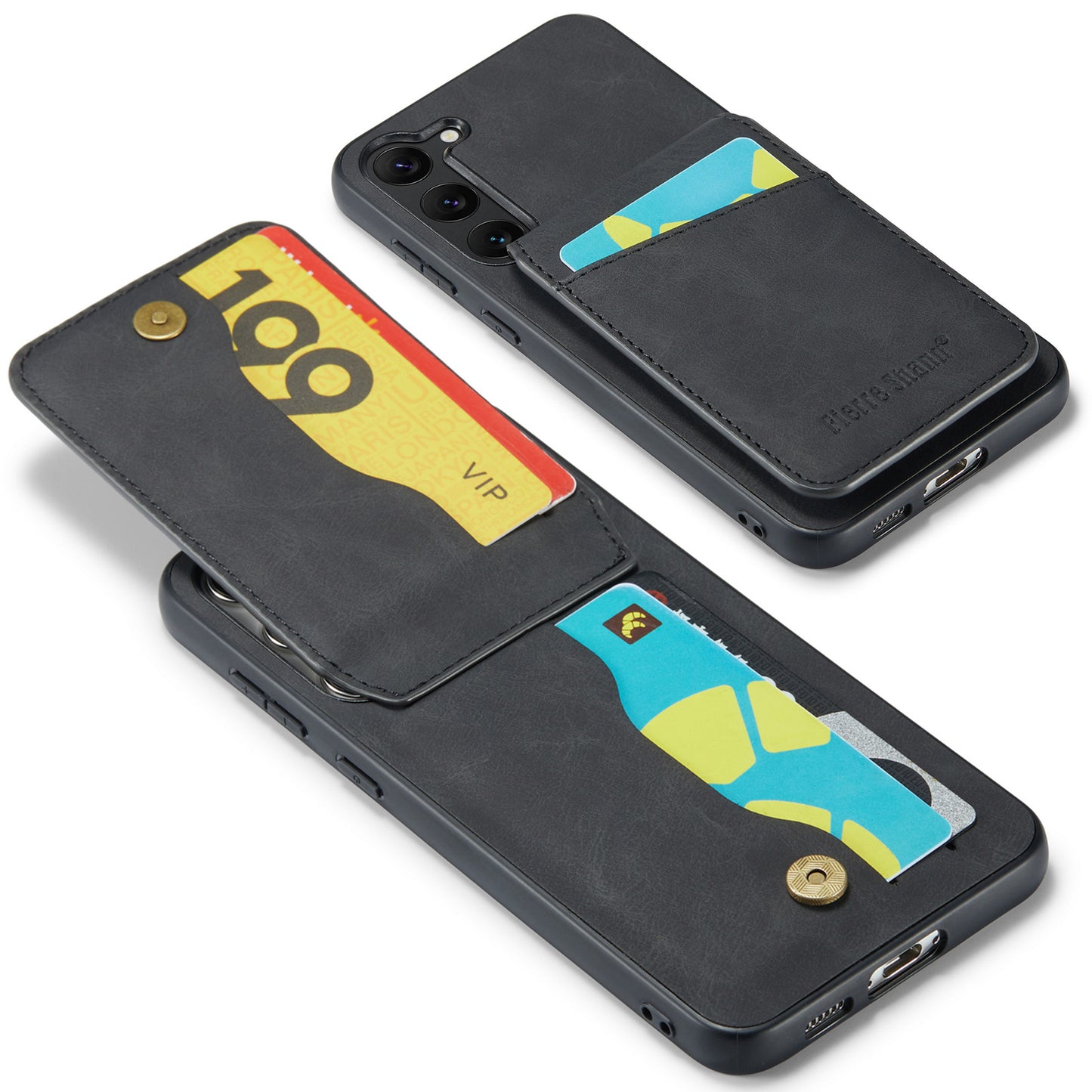 FIERRE SHANN For Samsung Galaxy S24+ Case RFID Blocking PU Leather+TPU Phone Cover - Black
