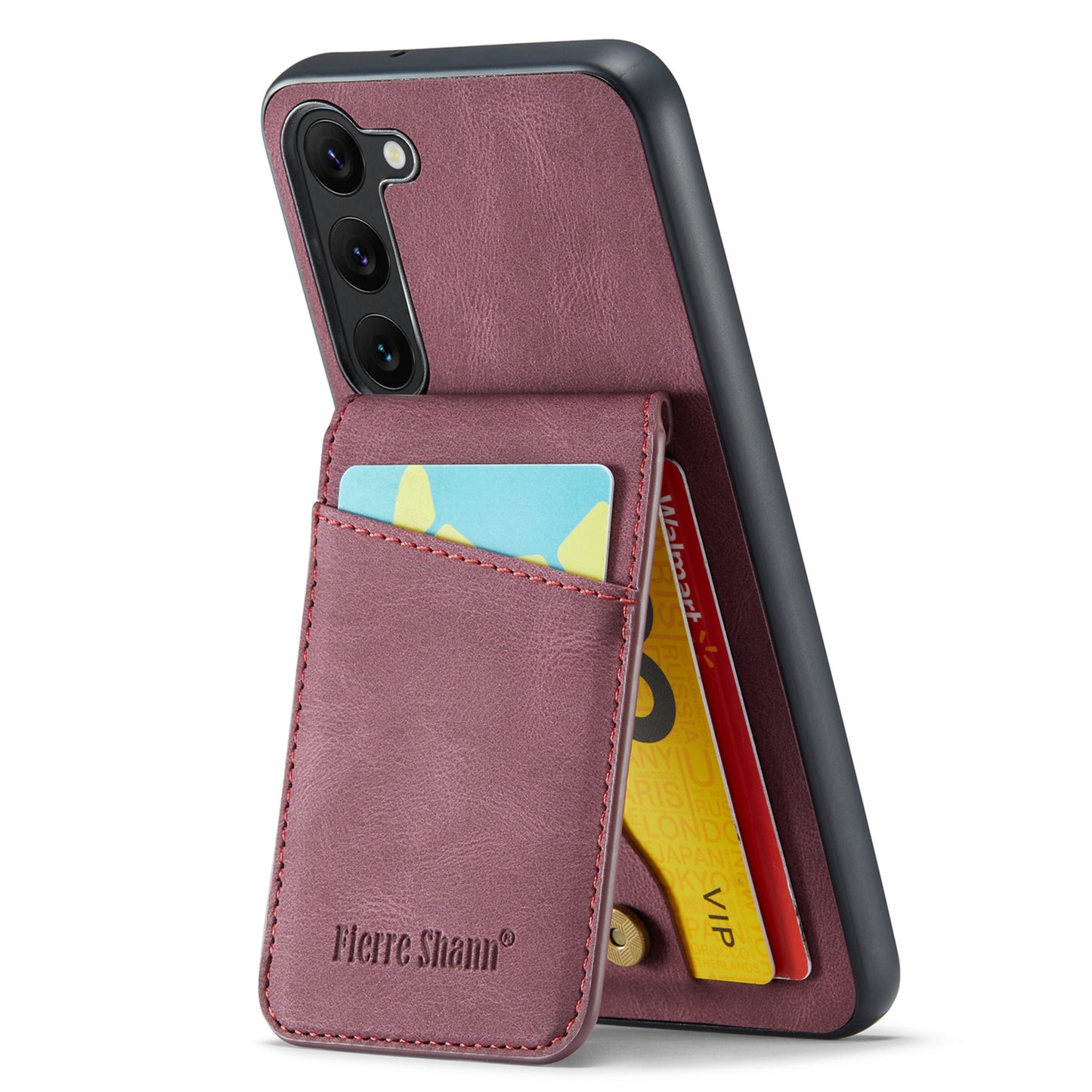FIERRE SHANN For Samsung Galaxy S24+ Case RFID Blocking PU Leather+TPU Phone Cover - Red