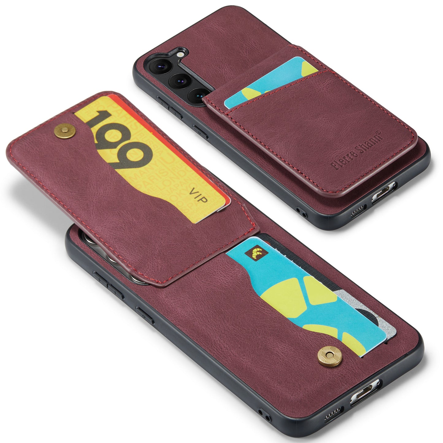 FIERRE SHANN For Samsung Galaxy S24+ Case RFID Blocking PU Leather+TPU Phone Cover - Red