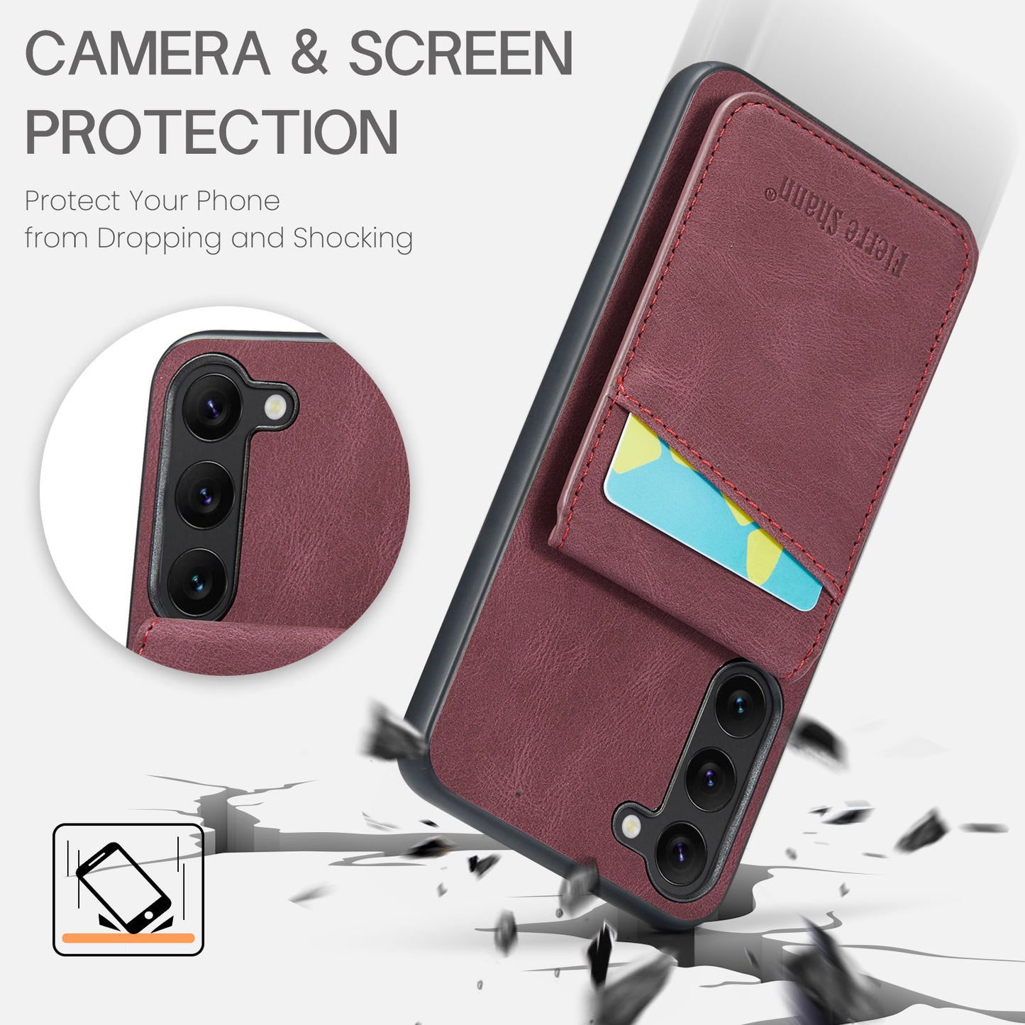 FIERRE SHANN For Samsung Galaxy S24+ Case RFID Blocking PU Leather+TPU Phone Cover - Red