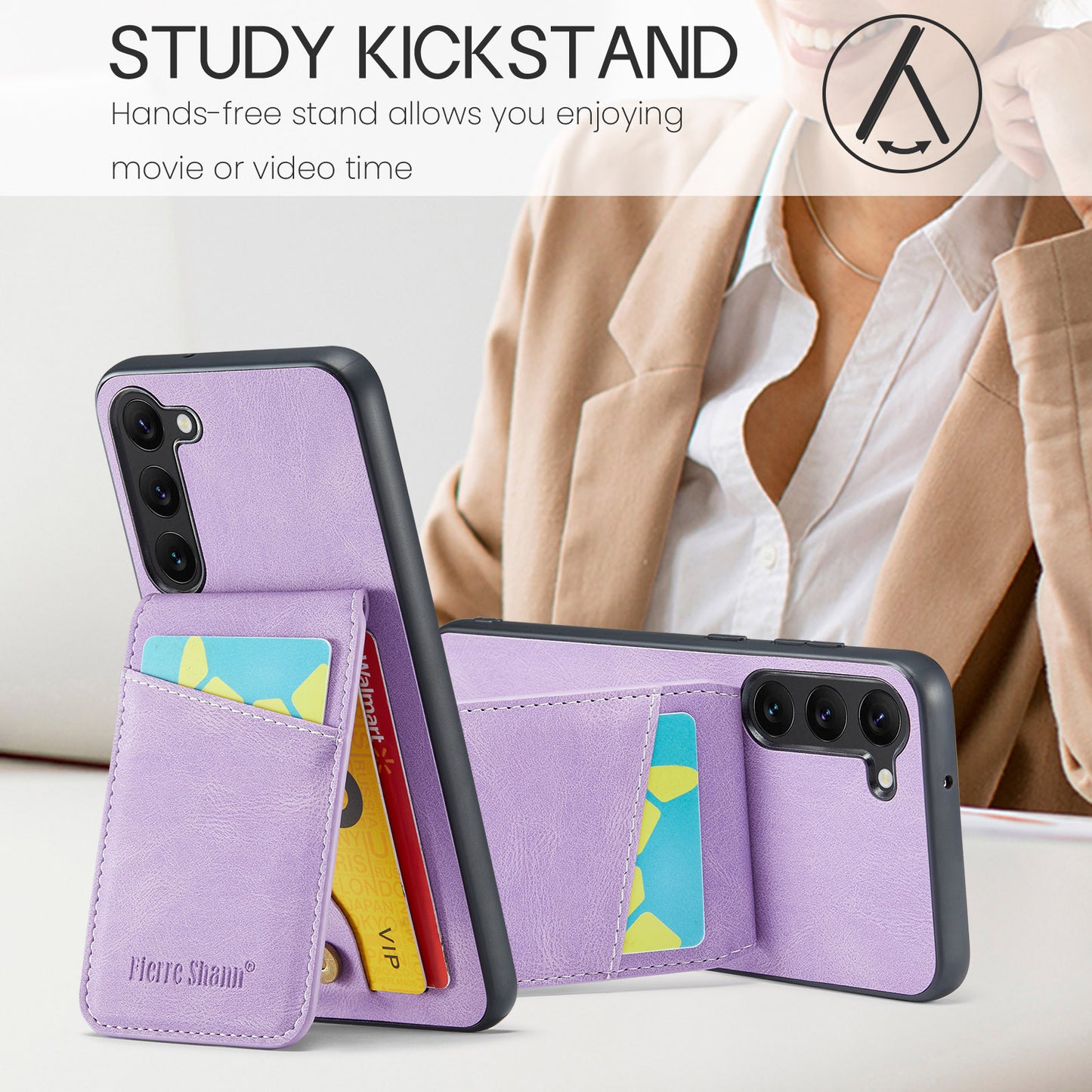FIERRE SHANN For Samsung Galaxy S24+ Case RFID Blocking PU Leather+TPU Phone Cover - Purple
