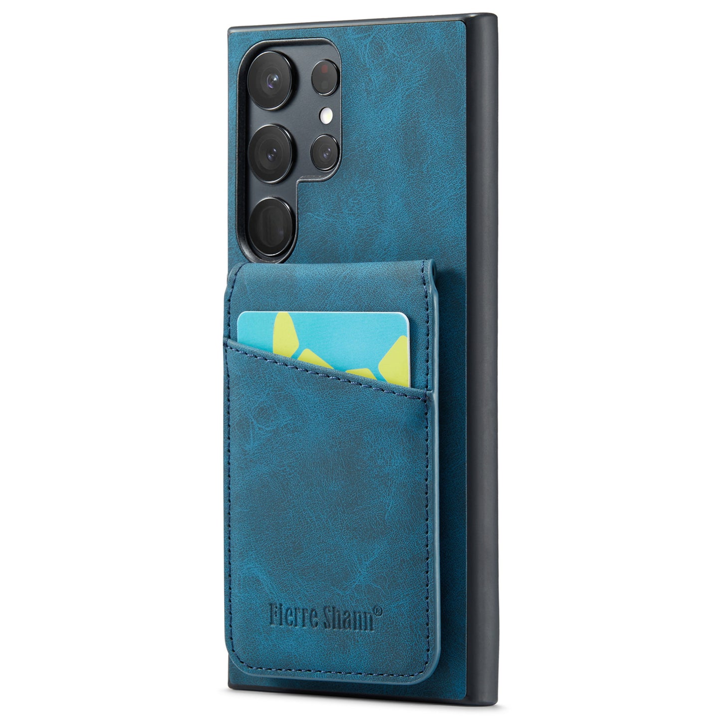 FIERRE SHANN For Samsung Galaxy S24 Ultra Case Crazy Horse Texture Card Slots Phone Cover - Blue