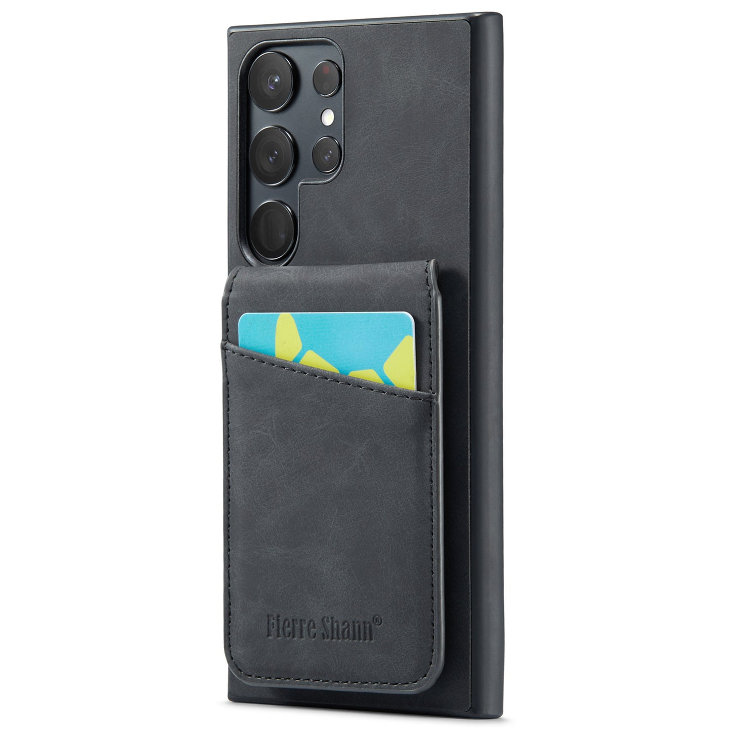 FIERRE SHANN For Samsung Galaxy S24 Ultra Case Crazy Horse Texture Card Slots Phone Cover - Black