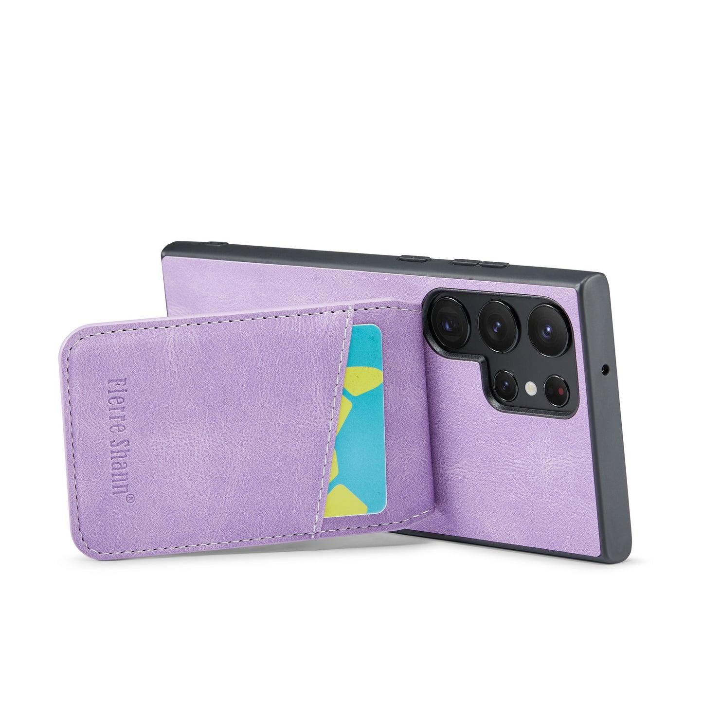 FIERRE SHANN For Samsung Galaxy S24 Ultra Case Crazy Horse Texture Card Slots Phone Cover - Purple