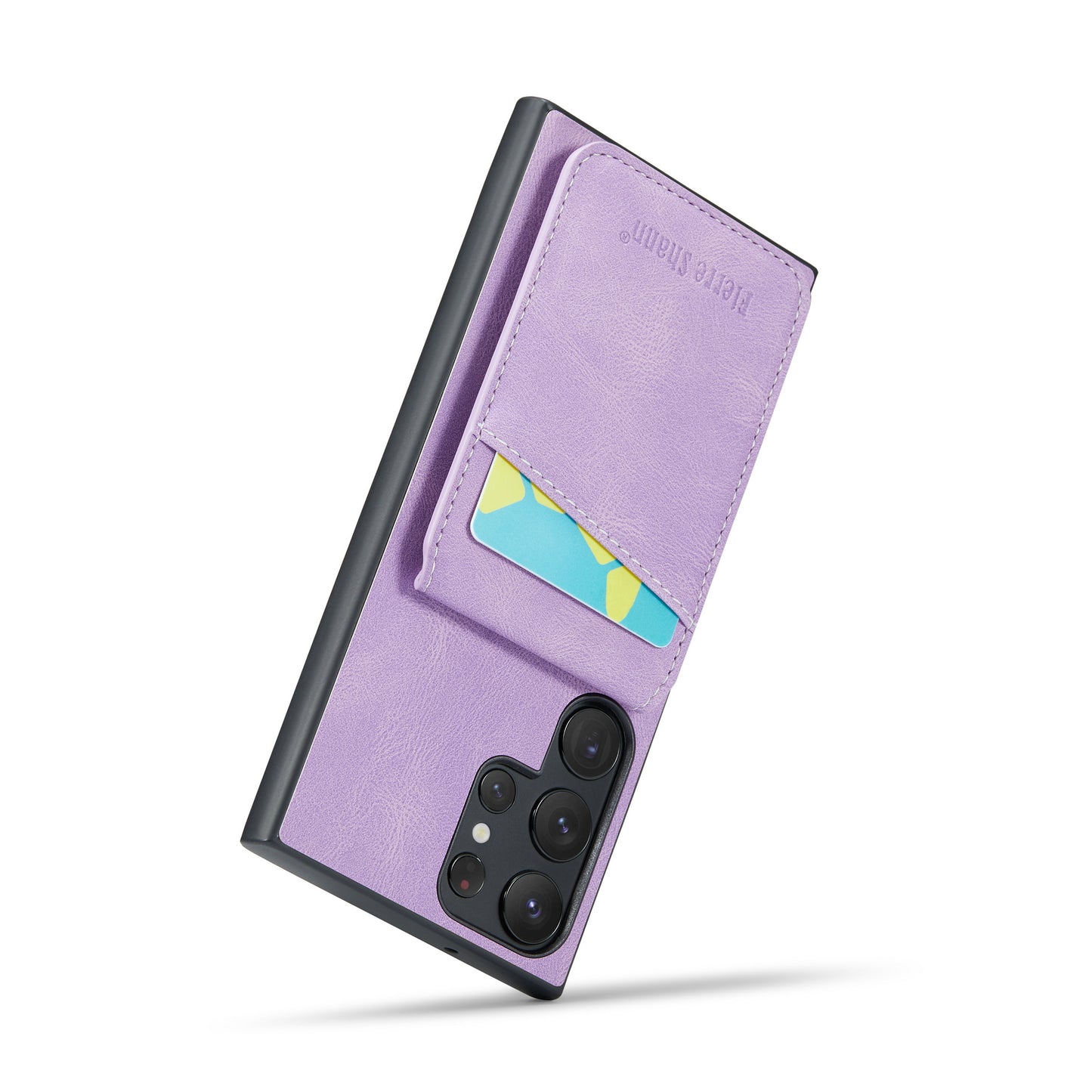 FIERRE SHANN For Samsung Galaxy S24 Ultra Case Crazy Horse Texture Card Slots Phone Cover - Purple