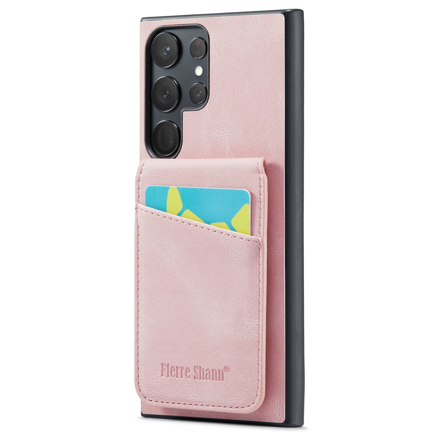 FIERRE SHANN For Samsung Galaxy S24 Ultra Case Crazy Horse Texture Card Slots Phone Cover - Pink