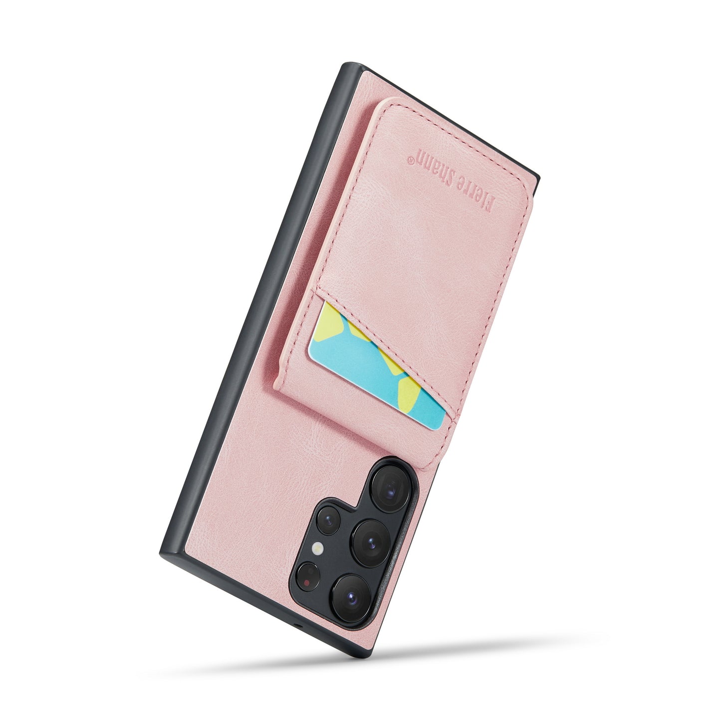 FIERRE SHANN For Samsung Galaxy S24 Ultra Case Crazy Horse Texture Card Slots Phone Cover - Pink